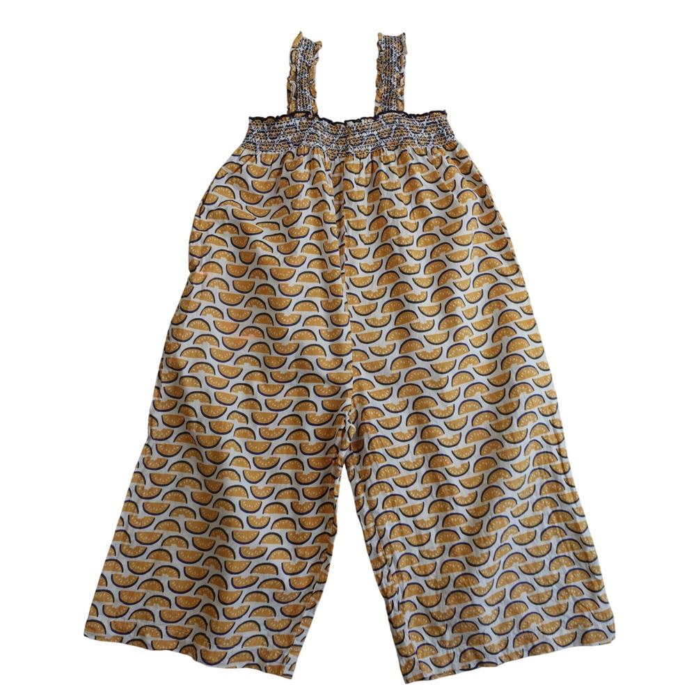 Pink Chicken Jumpsuit Kids 4Y Yellow Watermelon Print Cotton Smocked Boho Summer